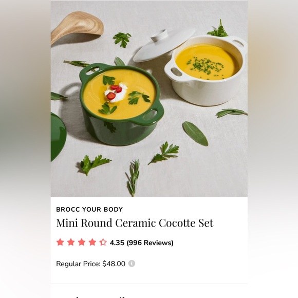 NIB Brocc Your Body Mini Round Ceramic Cocotte Set of 2 - Picture 5 of 8